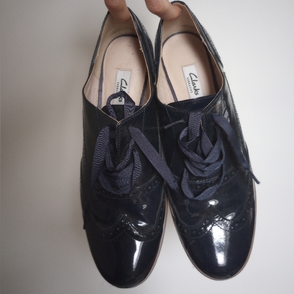 Navy blue Clark's brogues flats
